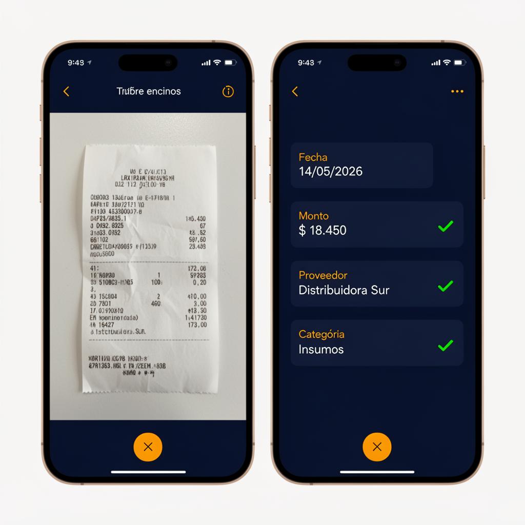 Comprobante fotografiado con extracción automática de datos por IA